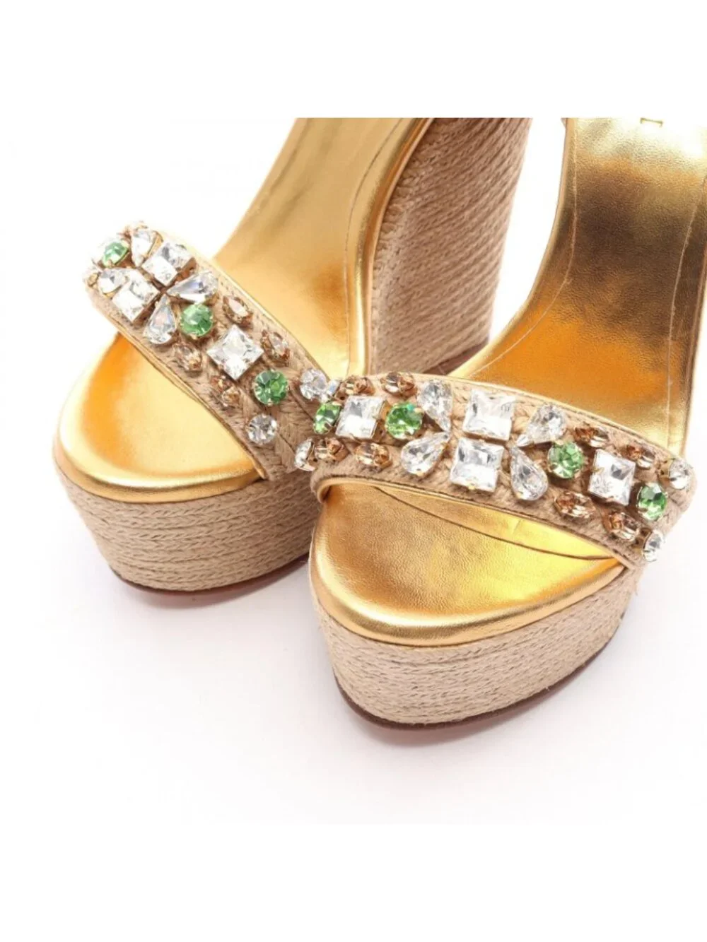 Gucci Sandals Carolina Bijou Wedge Sole Espadrilles Leather